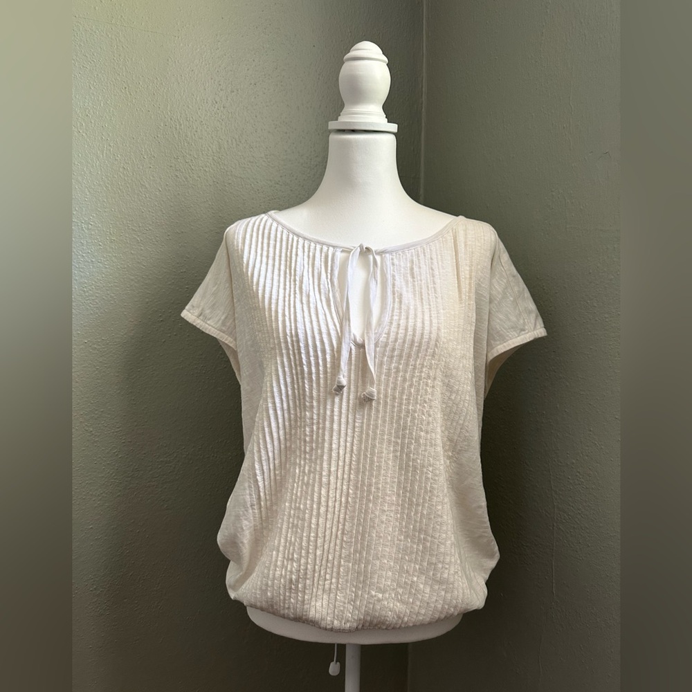 Prana Cream Cap Sleeve Ribbed Blouse